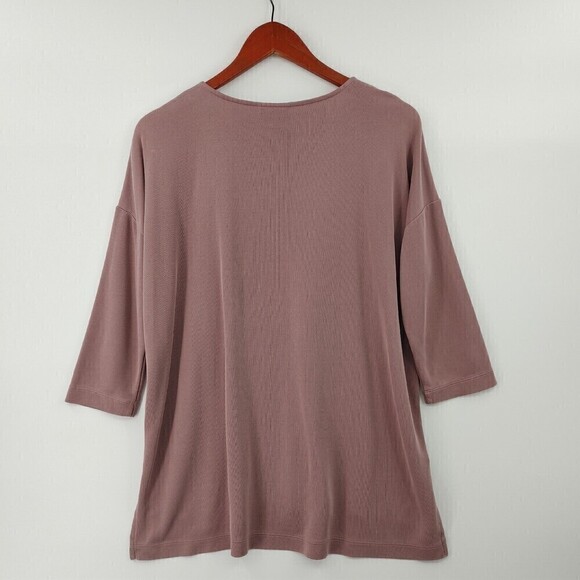 J Jill Pure Jill Top Womens Medium Pink Modal Blend V-Neck 3/4 Sleeve Sweatshirt - Picture 3 of 9